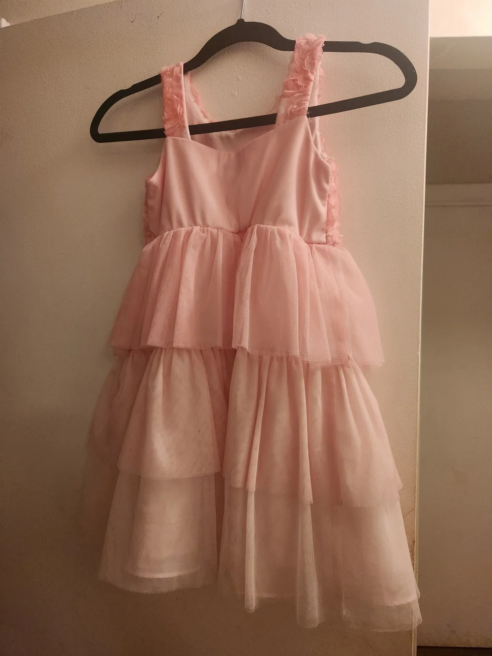 Bonnie Jean Pink Rose Applique Tiered Tulle Dress Size 6x
